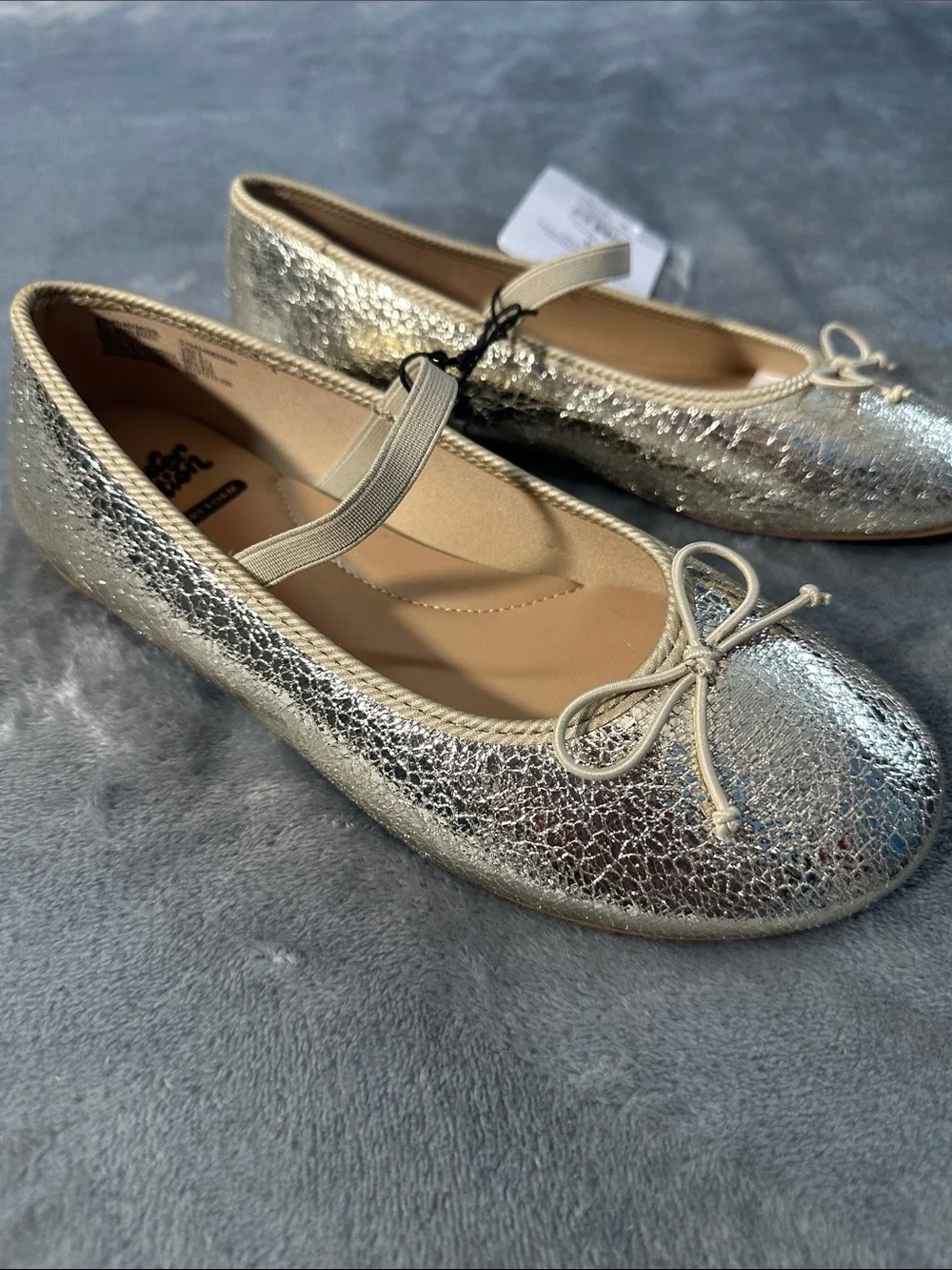 NWTS wonder nation Metallic Silver Mary Jane Ballet Flats with Bow Sz 5 girls